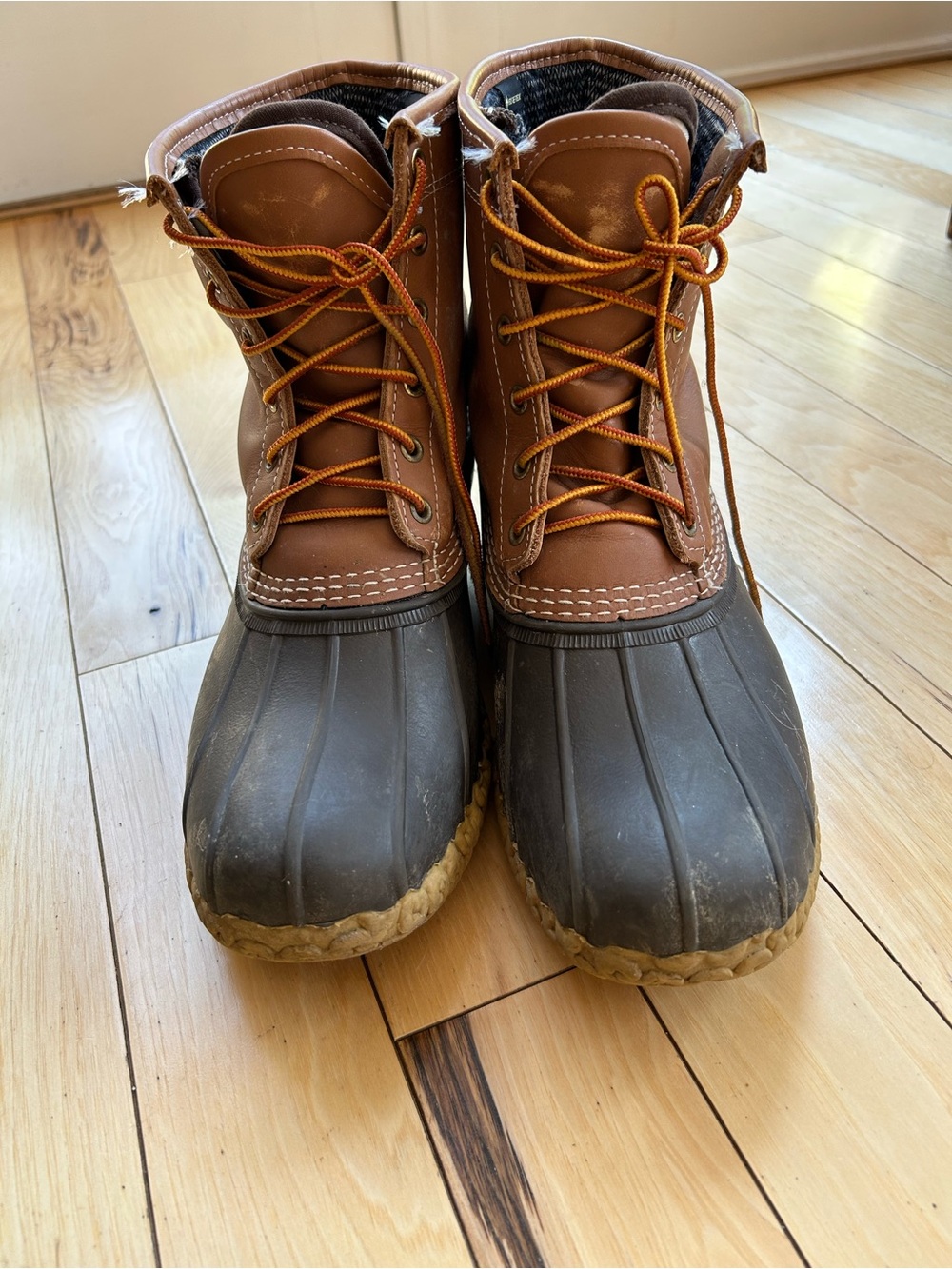 L.L. Bean Brown and Dark Brown Waterproof Duck Boots with Thinsulate insulation